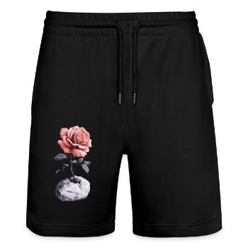 Rose rouge rose brise la pierre - Short de jogging bio TRAINER Stanley/Stella unisexe - noir - Devant - Nik (191cm) & Marisol (170cm)