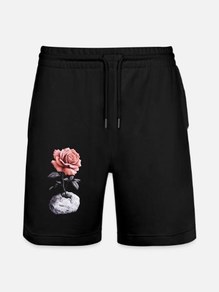 Red Pink Rose Breaks Stone - Stanley/Stella Trainer Unisex Organic Jogging Shorts - black