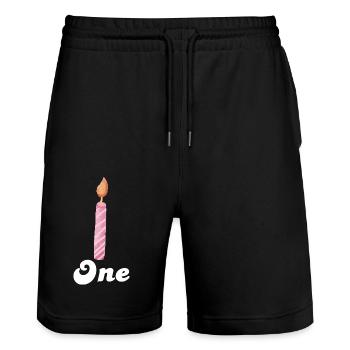Kerze zum 1. Jahrestag - Stanley/Stella Unisex Bio Joggingshorts Trainer  - Schwarz - Vorne - Nik (191cm) & Marisol (170cm)