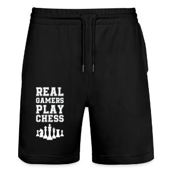 schachfiguren schach - Stanley/Stella Unisex Bio Joggingshorts Trainer  - Schwarz - Vorne - Nik (191cm) & Marisol (170cm)