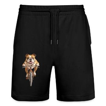 Englische Bulldogge - Stanley/Stella Unisex Bio Joggingshorts Trainer  - Schwarz - Vorne - Nik (191cm) & Marisol (170cm)