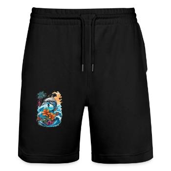 Cute Dolphin - Stanley/Stella Unisex Bio Joggingshorts Trainer  - Schwarz - Vorne - Nik (191cm) & Marisol (170cm)