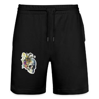 Human Skull & Flowers 9 - Stanley/Stella Trainer Unisex Organic Jogging Shorts - black - Front - Nik (191cm) & Marisol (170cm)