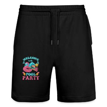 Pool Celebrations Recreation Alcohol - Stanley/Stella Trainer Unisex Organic Jogging Shorts - black - Front - Nik (191cm) & Marisol (170cm)