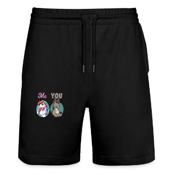 Unicorn You vs Me Funny Vergleich Rainbow - Stanley/Stella Unisex Bio Joggingshorts Trainer  - Schwarz - Vorne - Nik (191cm) & Marisol (170cm)