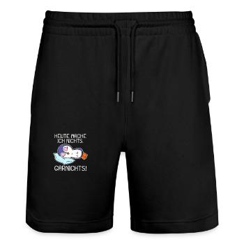 Pinguin schlafen Spruch lustig Faul - Stanley/Stella Unisex Bio Joggingshorts Trainer  - Schwarz - Vorne - Nik (191cm) & Marisol (170cm)