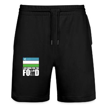 Uzbekistan holiday travel souvenir - Stanley/Stella Trainer Unisex Organic Jogging Shorts - black - Front - Nik (191cm) & Marisol (170cm)