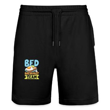 Bed Breakfast Team für Frühaufsteher Männer und - Stanley/Stella Unisex Bio Joggingshorts Trainer  - Schwarz - Vorne - Nik (191cm) & Marisol (170cm)