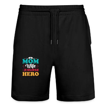 OP Krankenschwester Mama - Stanley/Stella Unisex Bio Joggingshorts Trainer  - Schwarz - Vorne - Nik (191cm) & Marisol (170cm)