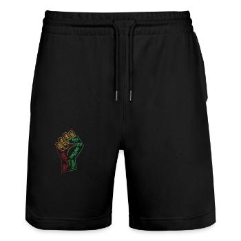 Faust Stark Melanated Educate Dream Believe - Stanley/Stella Unisex Bio Joggingshorts Trainer  - Schwarz - Vorne - Nik (191cm) & Marisol (170cm)