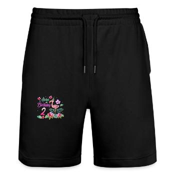Aloha Geburtstag 2 Flamingo Vogel 2. Geburtstag - Stanley/Stella Unisex Bio Joggingshorts Trainer  - Schwarz - Vorne - Nik (191cm) & Marisol (170cm)