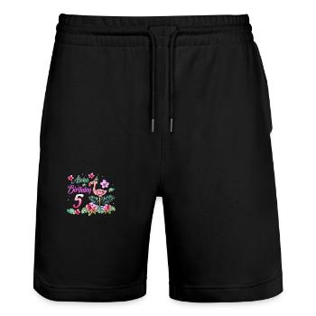 Aloha Geburtstag 5 Flamingo Vogel 5. Geburtstag - Stanley/Stella Unisex Bio Joggingshorts Trainer  - Schwarz - Vorne - Nik (191cm) & Marisol (170cm)