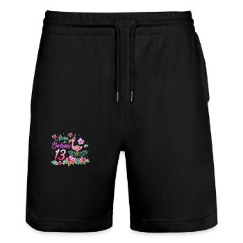 Aloha Geburtstag 13 Flamingo Vogel 13. Geburtstag - Stanley/Stella Unisex Bio Joggingshorts Trainer  - Schwarz - Vorne - Nik (191cm) & Marisol (170cm)