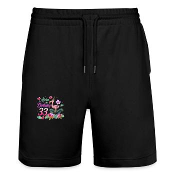 Aloha Birthday 33 Flamingo Bird 33rd Birthday - Stanley/Stella Trainer Unisex Organic Jogging Shorts - black - Front - Nik (191cm) & Marisol (170cm)