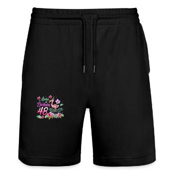 Aloha Birthday 48 Flamingo Bird 48th Birthday - Stanley/Stella Trainer Unisex Organic Jogging Shorts - black - Front - Nik (191cm) & Marisol (170cm)
