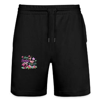 Aloha Birthday 45 Flamingo Bird 45th Birthday - Stanley/Stella Trainer Unisex Organic Jogging Shorts - black - Front - Nik (191cm) & Marisol (170cm)