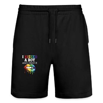 I kissed a boy and it made me - Stanley/Stella Trainer Unisex Organic Jogging Shorts - black - Front - Nik (191cm) & Marisol (170cm)