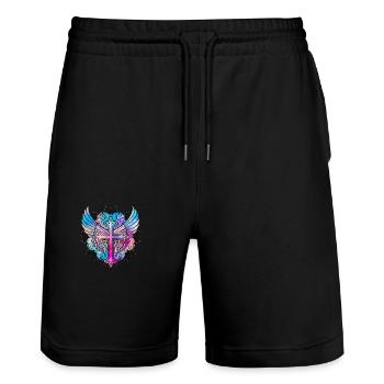 Croix du christianisme - Short de jogging bio TRAINER Stanley/Stella unisexe - noir - Devant - Nik (191cm) & Marisol (170cm)