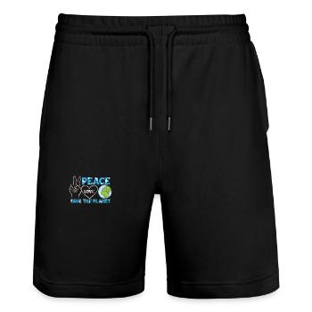 Peace Love Save Our Planet Earth - Stanley/Stella Unisex Bio Joggingshorts Trainer  - Schwarz - Vorne - Nik (191cm) & Marisol (170cm)