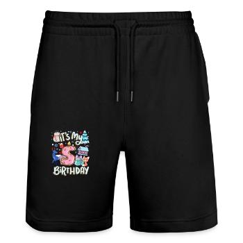 C’est mon beignet de vacances de bonhomme de neige de 5 ans - Short de jogging bio TRAINER Stanley/Stella unisexe - noir - Devant - Nik (191cm) & Marisol (170cm)