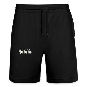 Pâques Trois lapins Fleur de lapin - Short de jogging bio TRAINER Stanley/Stella unisexe - noir - Devant - Nik (191cm) & Marisol (170cm)
