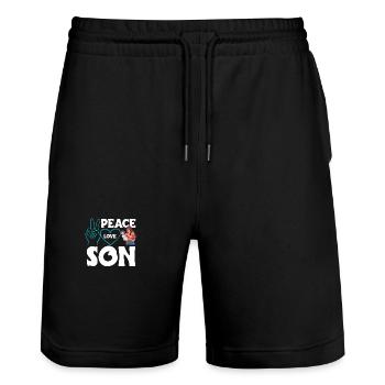 Peace Love Mom Son Boy - Stanley/Stella Trainer Unisex Organic Jogging Shorts - black - Front - Nik (191cm) & Marisol (170cm)