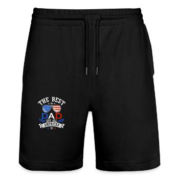 The Best Father July 4 Independence Father's Day - Stanley/Stella Trainer Unisex Organic Jogging Shorts - black - Front - Nik (191cm) & Marisol (170cm)