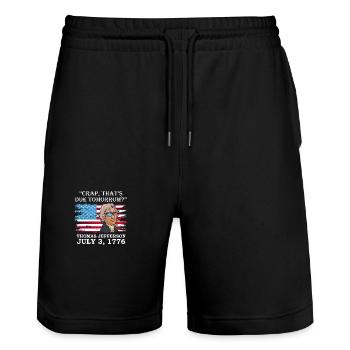 Scheiß, Der Morgen Fällig Ist? Thomas Jefferson - Stanley/Stella Unisex Bio Joggingshorts Trainer  - Schwarz - Vorne - Nik (191cm) & Marisol (170cm)