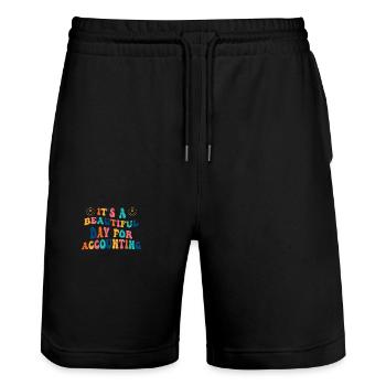 It's a beautiful day for accounting - Stanley/Stella Trainer Unisex Organic Jogging Shorts - black - Front - Nik (191cm) & Marisol (170cm)