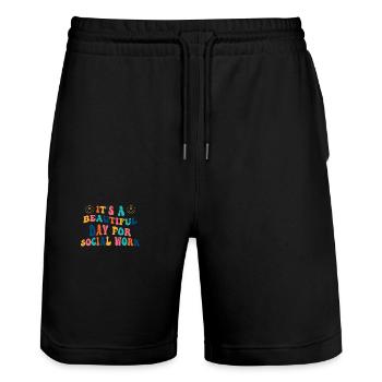 Social Work Social Work Saying - Stanley/Stella Trainer Unisex Organic Jogging Shorts - black - Front - Nik (191cm) & Marisol (170cm)