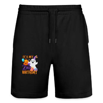 C’est mon 2ème anniversaire Spooky Ghost Halloween - Short de jogging bio TRAINER Stanley/Stella unisexe - noir - Devant - Nik (191cm) & Marisol (170cm)