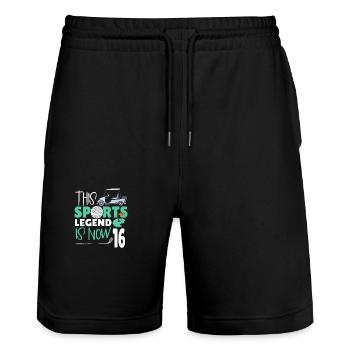 This sports legend is now 16, golf game 16. - Stanley/Stella Trainer Unisex Organic Jogging Shorts - black - Front - Nik (191cm) & Marisol (170cm)