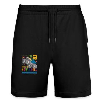 I'm 2 it's how I roll | Monster Truck - Stanley/Stella Trainer Unisex Organic Jogging Shorts - black - Front - Nik (191cm) & Marisol (170cm)