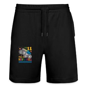 J’ai 11 ans, c’est comme ça que je roule | Monster Truck - Short de jogging bio TRAINER Stanley/Stella unisexe - noir - Devant - Nik (191cm) & Marisol (170cm)