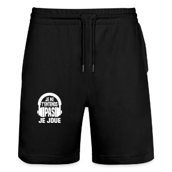 Je t'entends pas je joue gamer cadeaux gaming - Short de jogging bio TRAINER Stanley/Stella unisexe - noir - Devant - Nik (191cm) & Marisol (170cm)