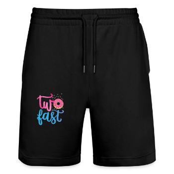 Two quick | Donut Birthday Shirt | Doughnut - Stanley/Stella Trainer Unisex Organic Jogging Shorts - black - Front - Nik (191cm) & Marisol (170cm)