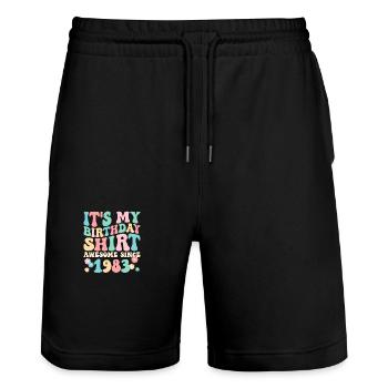 Geburtstag 1983 Geburtstagsshirt Awesome seit 1983 - Stanley/Stella Unisex Bio Joggingshorts Trainer  - Schwarz - Vorne - Nik (191cm) & Marisol (170cm)