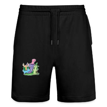 7 Jahre alt - 7. Geburtstag mit Tier Motiv - Dino - Stanley/Stella Unisex Bio Joggingshorts Trainer  - Schwarz - Vorne - Nik (191cm) & Marisol (170cm)
