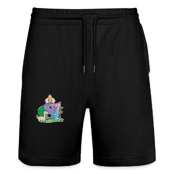 8 years old - 8th birthday with animal motif - Stanley/Stella Trainer Unisex Organic Jogging Shorts - black - Front - Nik (191cm) & Marisol (170cm)
