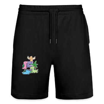 5 years old - 5th birthday with animal motif - Stanley/Stella Trainer Unisex Organic Jogging Shorts - black - Front - Nik (191cm) & Marisol (170cm)