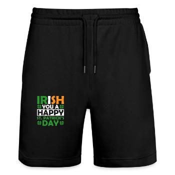 Irish You A Happy St. Patrick's Day Holiday - Stanley/Stella Trainer Unisex Organic Jogging Shorts - black - Front - Nik (191cm) & Marisol (170cm)