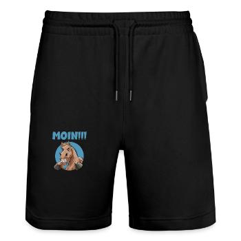 Pferd sagt wütend Moin - Stanley/Stella Unisex Bio Joggingshorts Trainer  - Schwarz - Vorne - Nik (191cm) & Marisol (170cm)