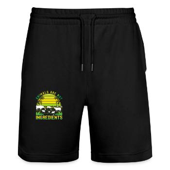 Animals are not ingredients Vegan - Stanley/Stella Trainer Unisex Organic Jogging Shorts - black - Front - Nik (191cm) & Marisol (170cm)