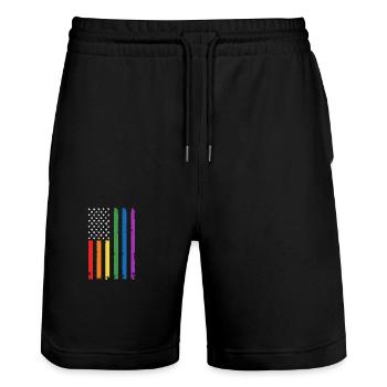 American Lgbtq pride rainbow flag - Stanley/Stella Trainer Unisex Organic Jogging Shorts - black - Front - Nik (191cm) & Marisol (170cm)