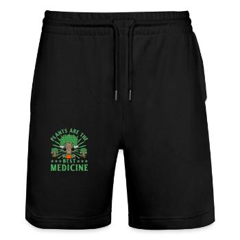 Plants are the best medicine Vegan - Stanley/Stella Unisex Bio Joggingshorts Trainer  - Schwarz - Vorne - Nik (191cm) & Marisol (170cm)