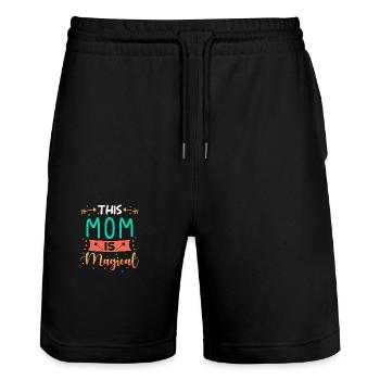 Mama Geschenk - Stanley/Stella Unisex Bio Joggingshorts Trainer  - Schwarz - Vorne - Nik (191cm) & Marisol (170cm)