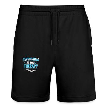 Schwimmen Ist Meine Therapie Sportlerin - Stanley/Stella Unisex Bio Joggingshorts Trainer  - Schwarz - Vorne - Nik (191cm) & Marisol (170cm)