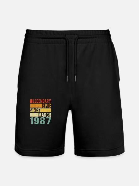 Birthday March 1987 Legendary Epic - Stanley/Stella Trainer Unisex Organic Jogging Shorts - black