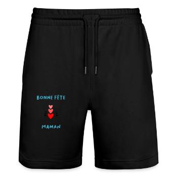 MAMIE. FÊTE DES MÈRES. BONNE FÊTE MAMIE. JE T'AIME - Short de jogging bio TRAINER Stanley/Stella unisexe - noir - Devant - Nik (191cm) & Marisol (170cm)