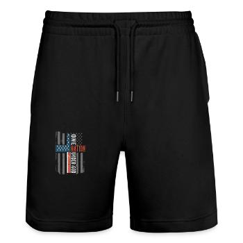Eine Nation Unter Gott Amerikanische Flagge - Stanley/Stella Unisex Bio Joggingshorts Trainer  - Schwarz - Vorne - Nik (191cm) & Marisol (170cm)